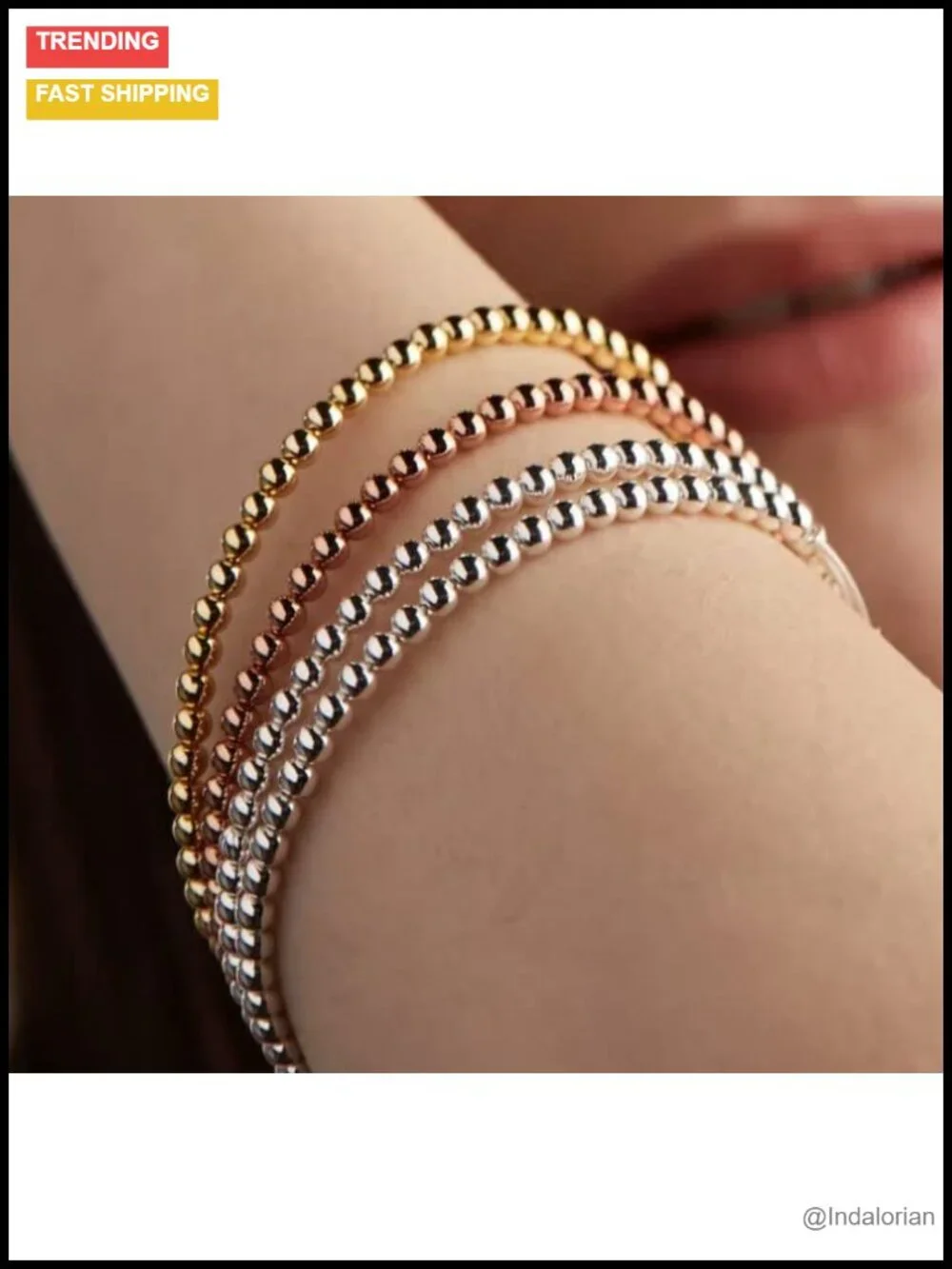 Dot Beaded Expandable Bangle Bracelet Nickel-Free Minimalist